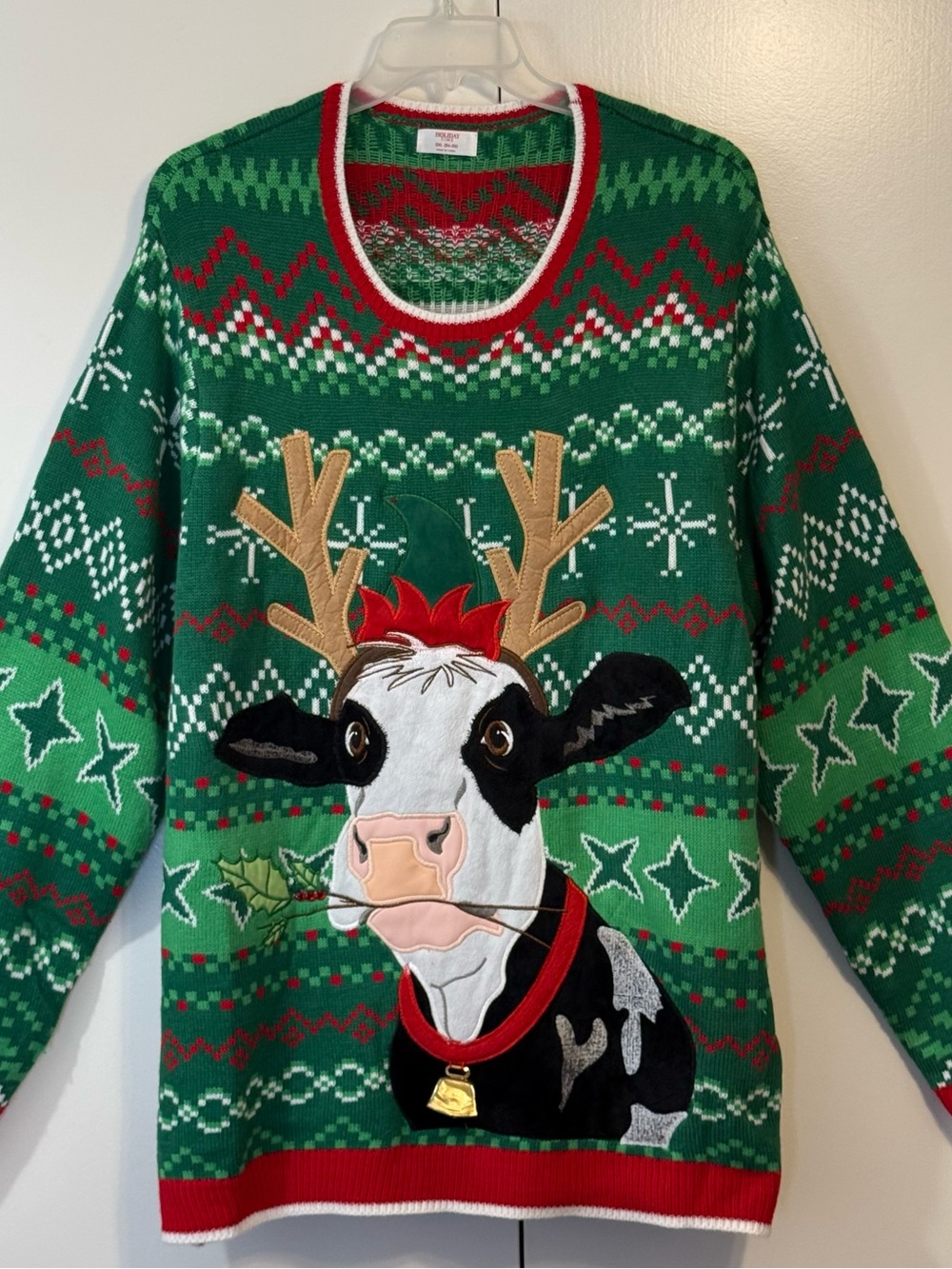 Holiday Time 3XL Knit Christmas Cow Reindeer Crewneck Sweater Ugly Sweater Event